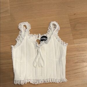 Katie J NYC White Lace Trim Girls Tank size large